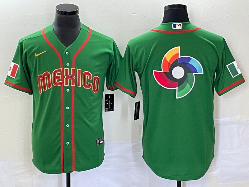 Men's Mexico Baseball 2023 Green World Baseball Classic Team Big Logo Stitched Jersey Men's Mexico Baseball 2023 Green World Baseball Classic Team Big Logo Stitched Jersey